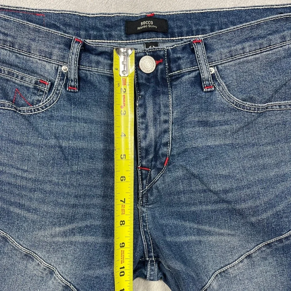 True Religion Rocco Moto Jeans Mens 32(34) Blue Relaxed Skinny Ribbed‎ Knee